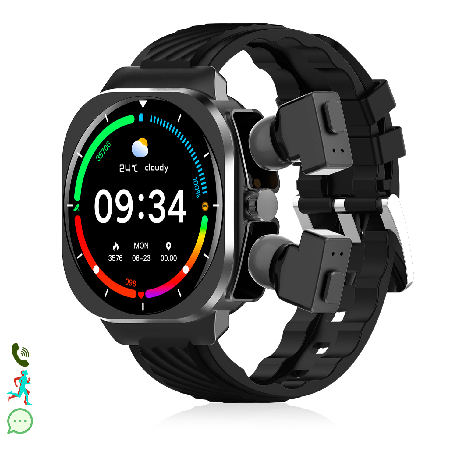 Smartwatch AIMB-Z19. Con termómetro, modos de deporte, auriculares bluetooth integrados y 2 correas de silicona.
