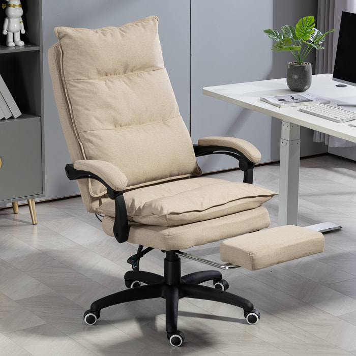 Vinsetto Silla de Oficina Ejecutiva con Masaje, Silla de Escritorio Ergonómica con Altura Ajustable, Respaldo Reclinable, Reposapiés, Mando con Cable, Giratoria 360°, Beige