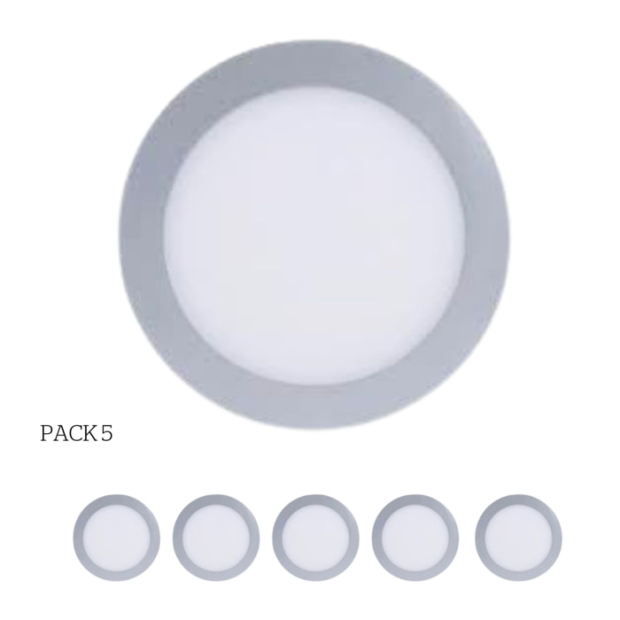 Forlight Easy Circular - 5 Downlights con LED integrado 6000K para iluminar hacia abajo ON/OFF ø22,5cm Color Gris
