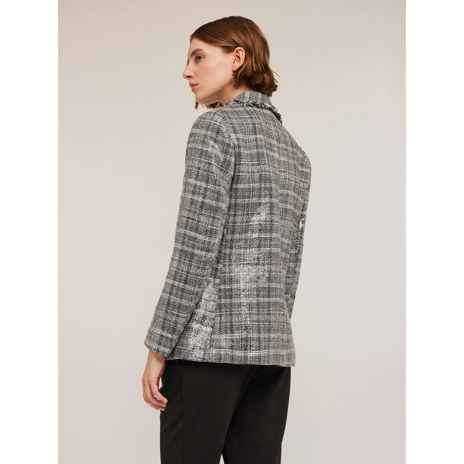 Motivi - Chaqueta de tweed de cuadros con lentejuelas - Gris