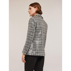 Motivi - Chaqueta de tweed de cuadros con lentejuelas - Gris