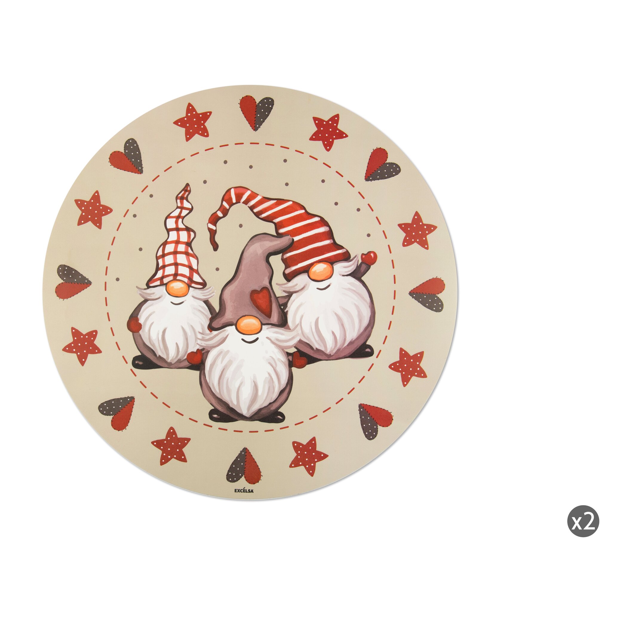 Set 2 tovagliette tonde Excelsa – Gnomo, Polipropilene multicolore