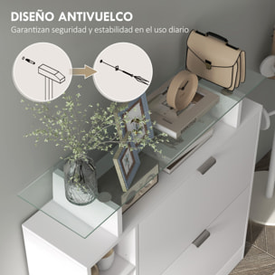 Zapatero Moderno Zapatero de Entrada Recibidor con Cajones Abatibles Estantes Ajustables y Estantes Abiertos para 12 Pares de Zapatos Zapatero Estrecho para Pasillo 89x25x92 cm Blanco