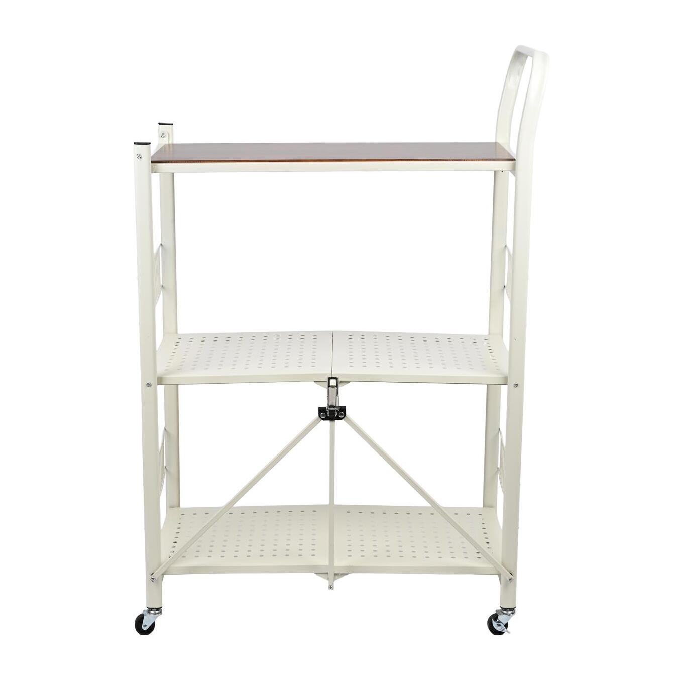 Carito de almacenaje plegable de 3 estantes con ruedas color blanco