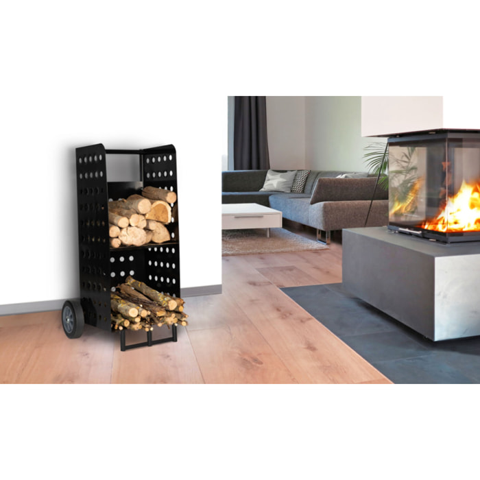 Porte bûches à roulettes noir - 140kg