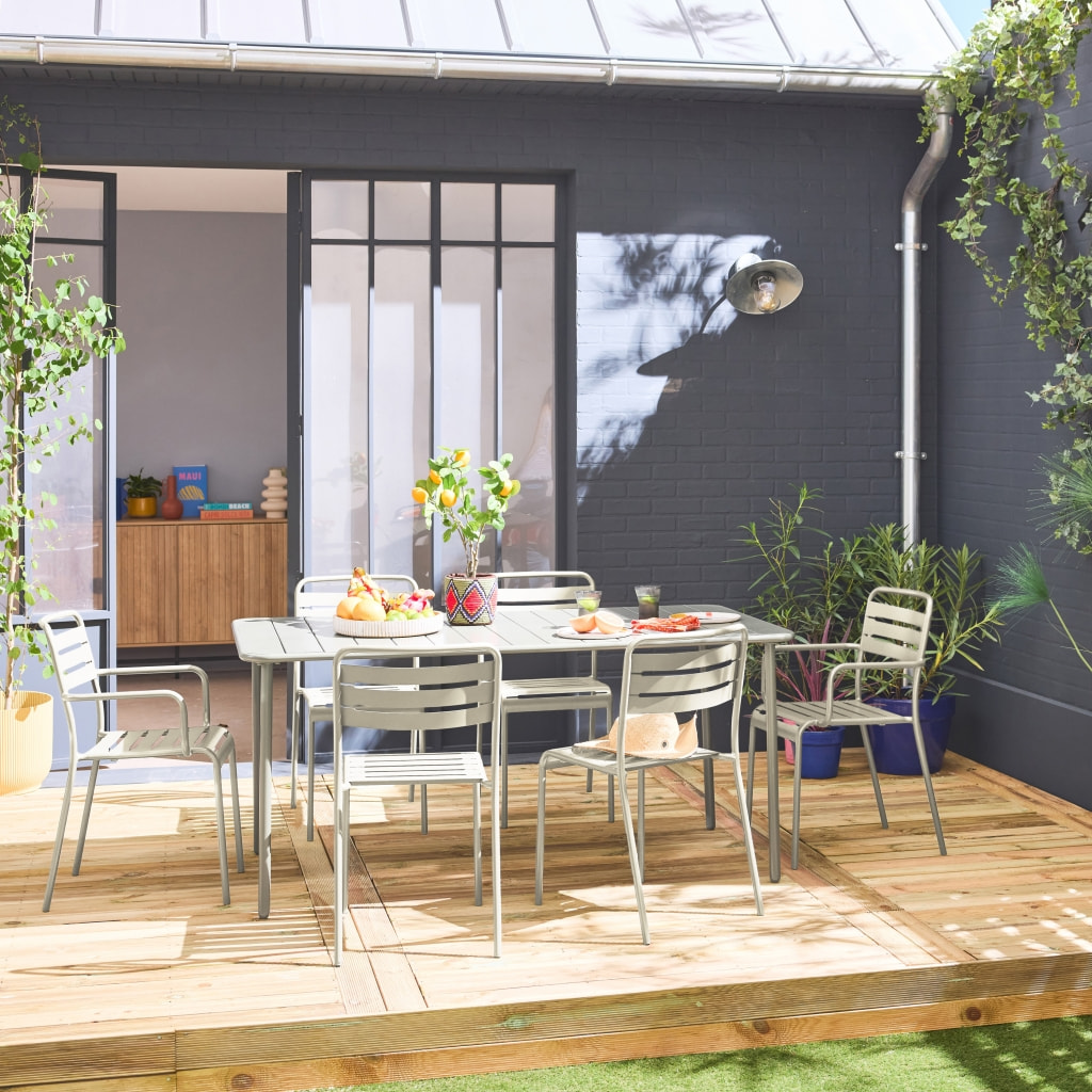 Table de jardin métal + 6 assises AMÉLIA