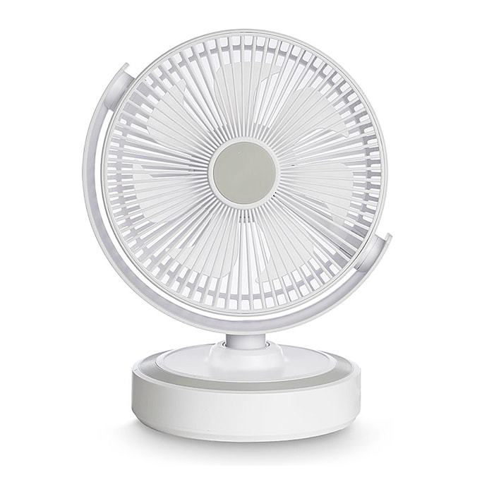Ventilador de sobremesa de 10W. Con oscilación automática de 90°, 4 modos de ventilación y batería de 4500 mAh.