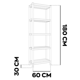 Titan S - Scaffale Modulare 5 Ripiani 60x30xH180 cm in Resina Nero