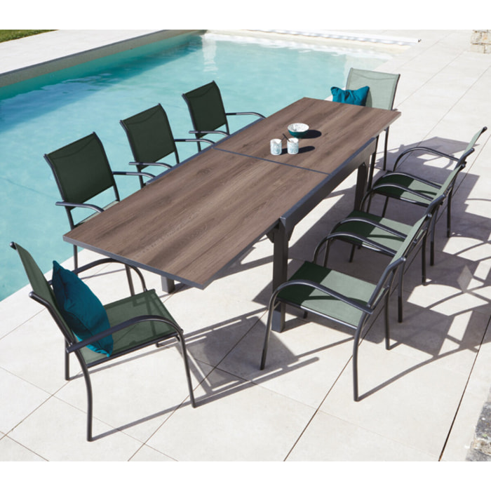 Ensemble table et chaises de jardin  - vert sauge - HONFLEUR XL SPC BEZIERS chêne brun