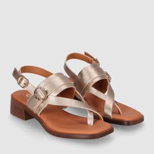 Sandalias de Serraje - Oro - Tacón: 4 cm