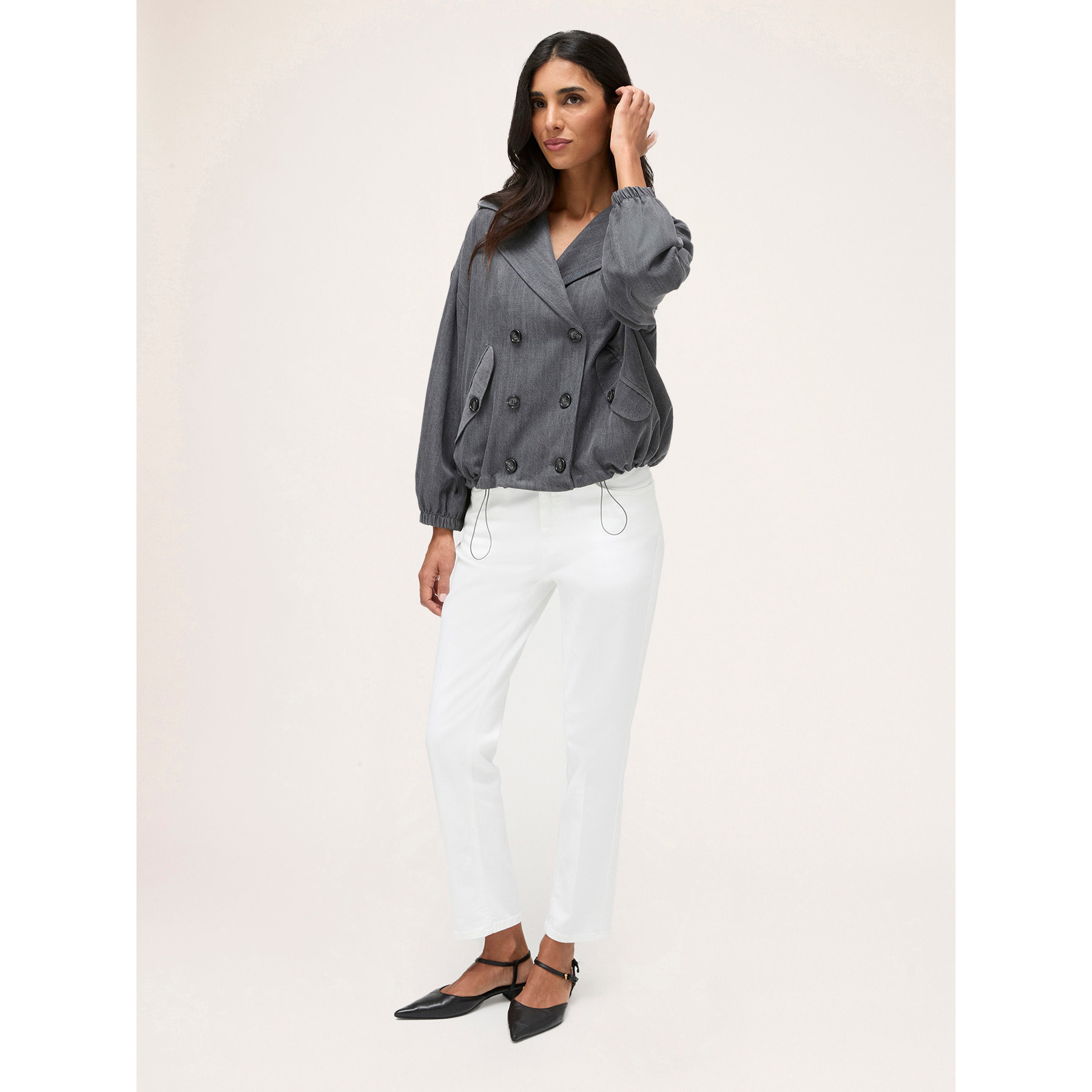 Motivi - Bomber efecto denim con doble botonadura - Gris