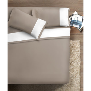 Completo letto bordo RASO IPERSAN Puro Cotone Bianco fondo Tortora