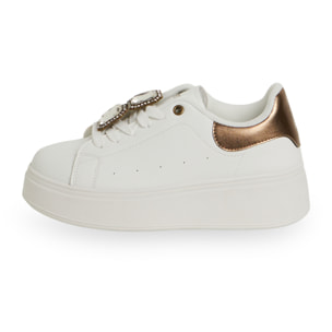 Sneakers Donna Platform in Similpelle con Dettagli Strass