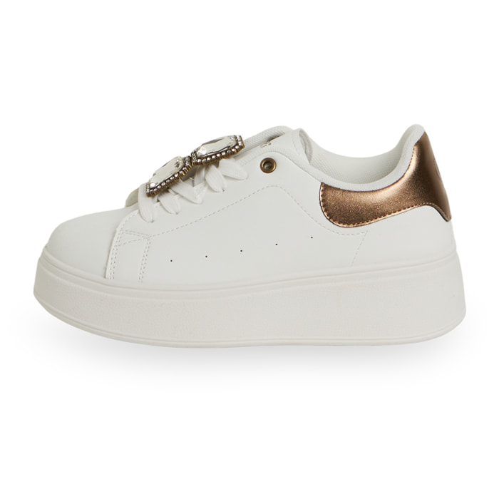 Sneakers Donna Platform in Similpelle con Dettagli Strass