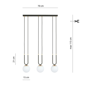 Lampada a sospensione GLAM in acciaio nero e vetro opalino
