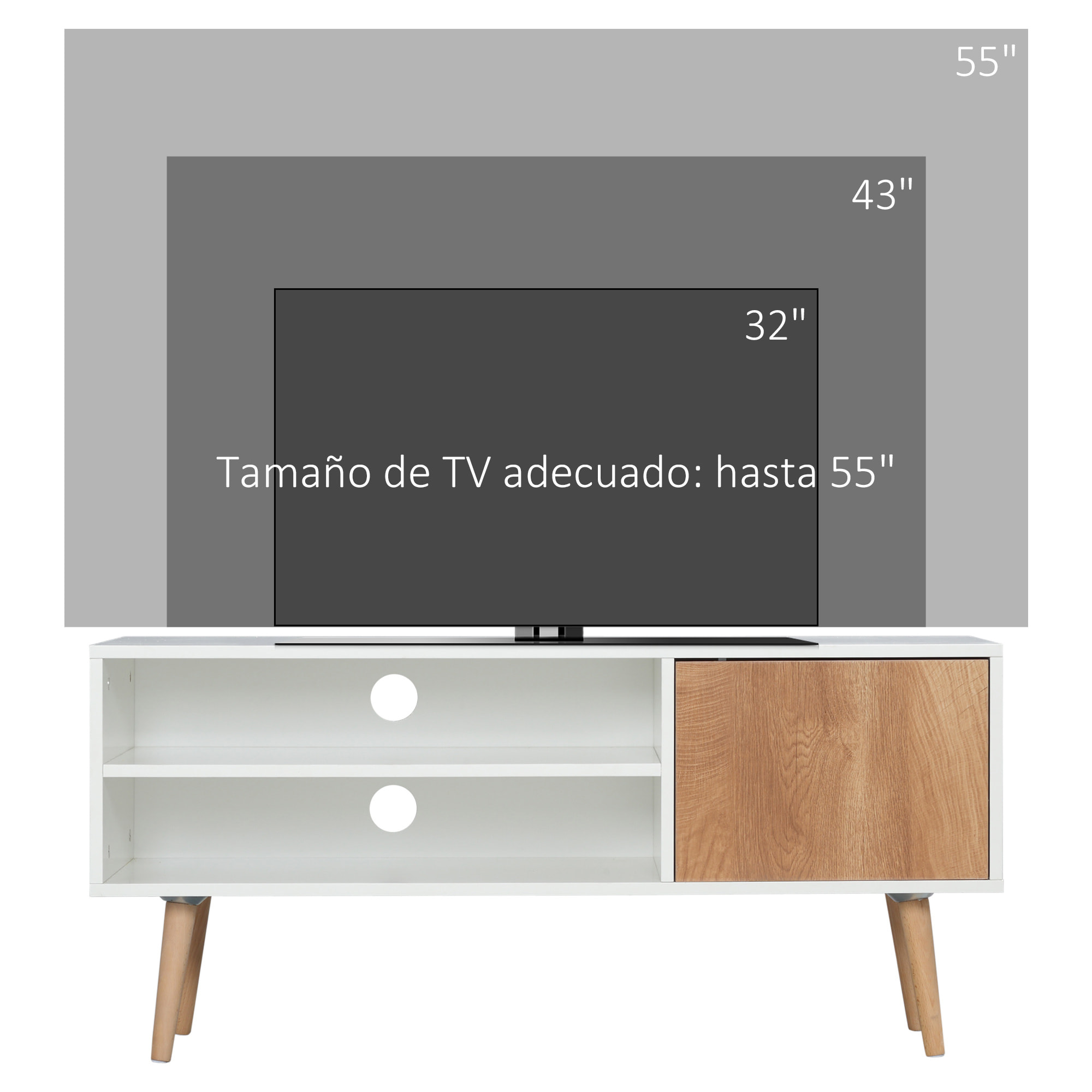 HOMCOM Mueble de TV Moderno con 2 Estantes de Almacenamiento y Puerta Mesa para TV de Salón para Televisores de hasta 55 Pulgadas para Dormitorio 110x40x50 cm Blanco y Marrón