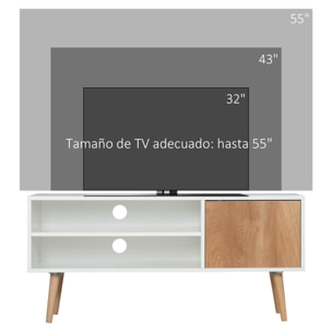 HOMCOM Mueble de TV Moderno con 2 Estantes de Almacenamiento y Puerta Mesa para TV de Salón para Televisores de hasta 55 Pulgadas para Dormitorio 110x40x50 cm Blanco y Marrón