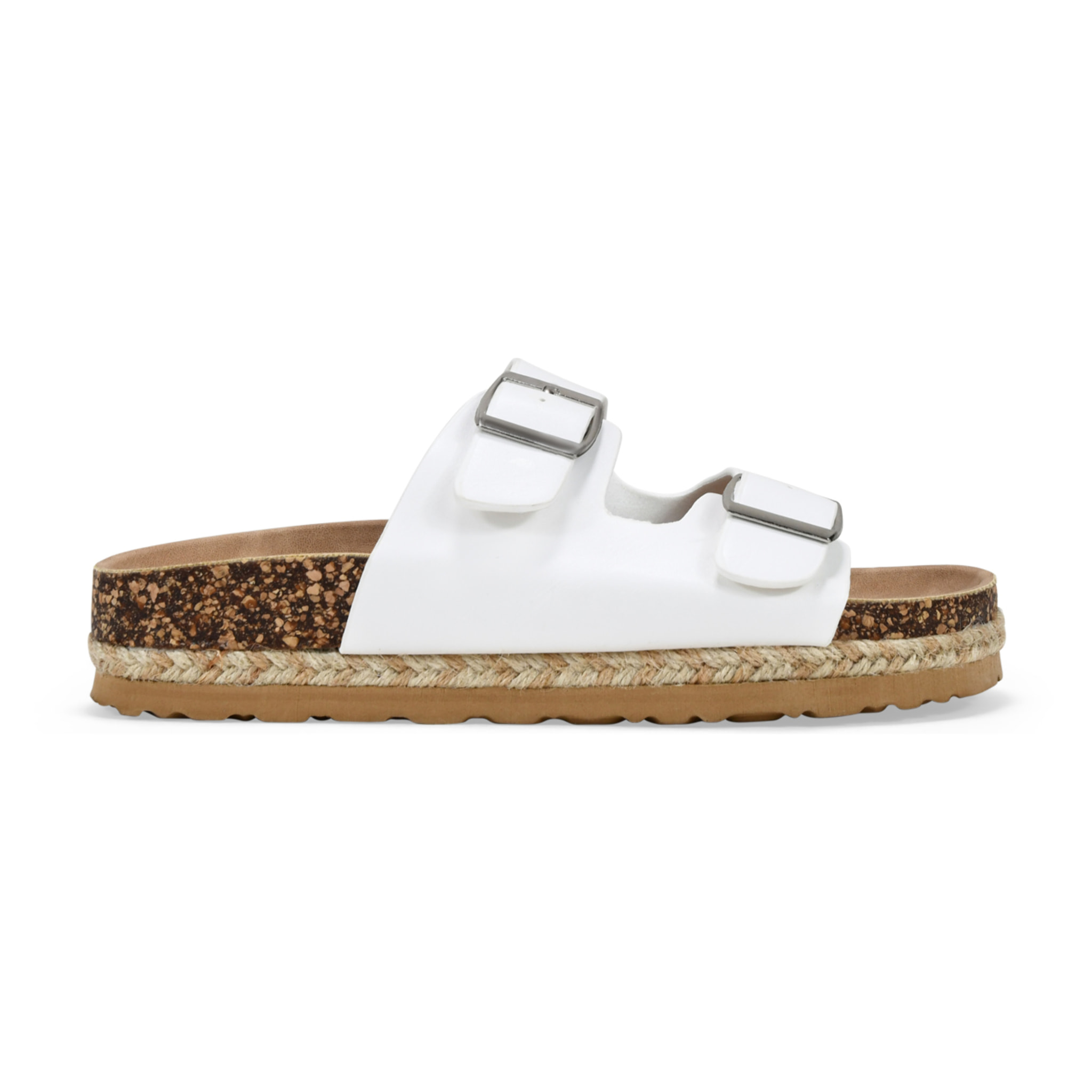 Sandalias planas blancas con suela de corcho y esparto