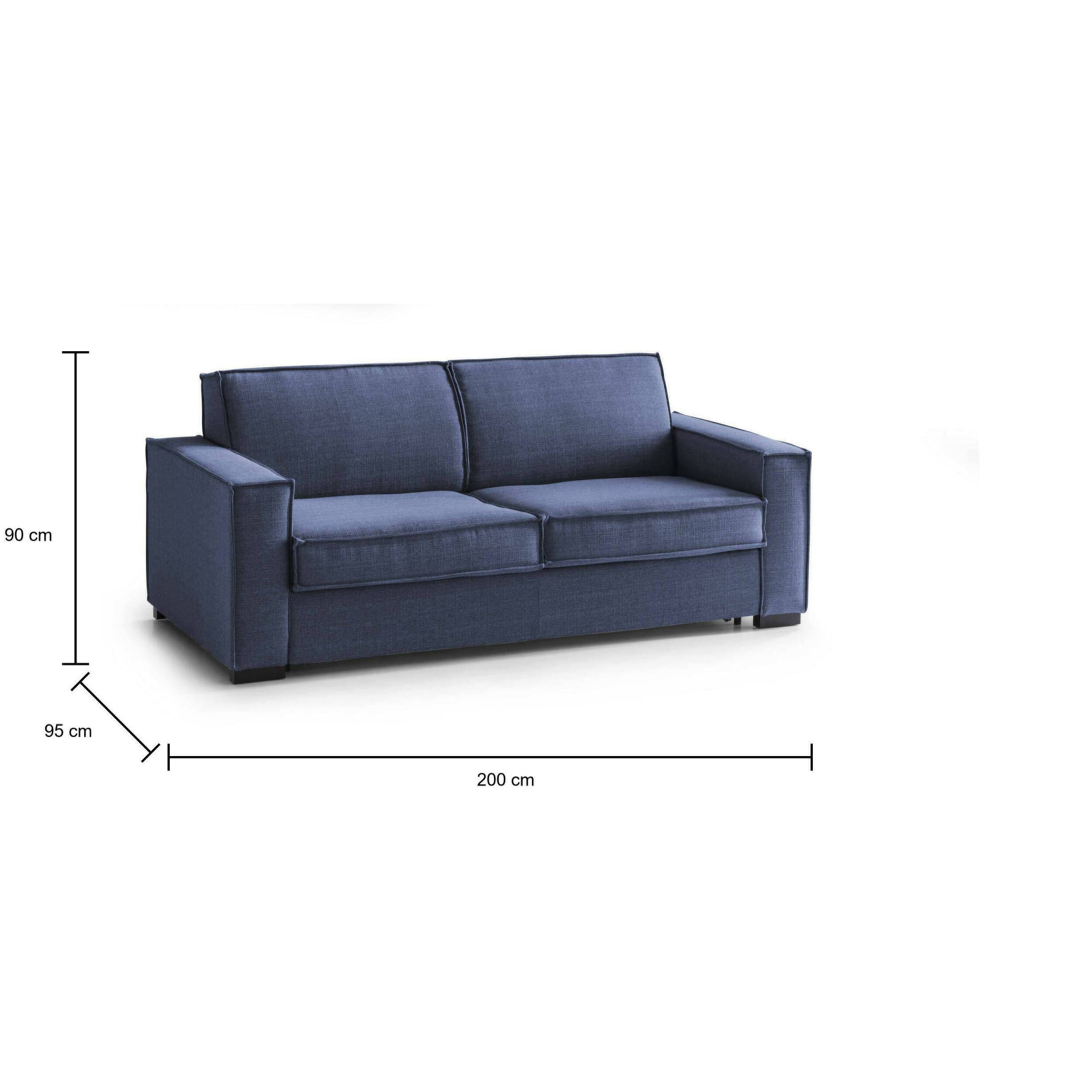 Divano letto 2 posti Amapola, Sofà Soggiorno con apertura girevole, Tessuto imbottito, Braccioli standard, 100% Made in Italy, Cm 200x95h90, Blu