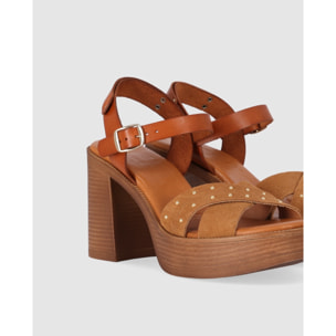 Sandalias de Serraje - Cuero - Tacón: 9 cm