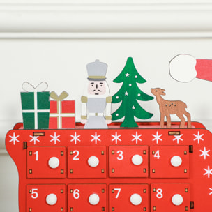Calendrier de l'Avent en bois traineau - 24 tiroirs - décoration de Noël - blanc rouge
