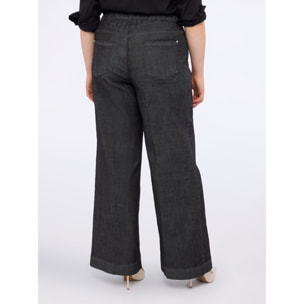 Fiorella Rubino - Jeans wide leg con bottone gioiello - Nero