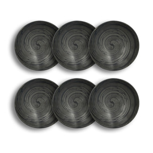 Lot de 6 assiettes creuses noires en grès 19cm TORNADE