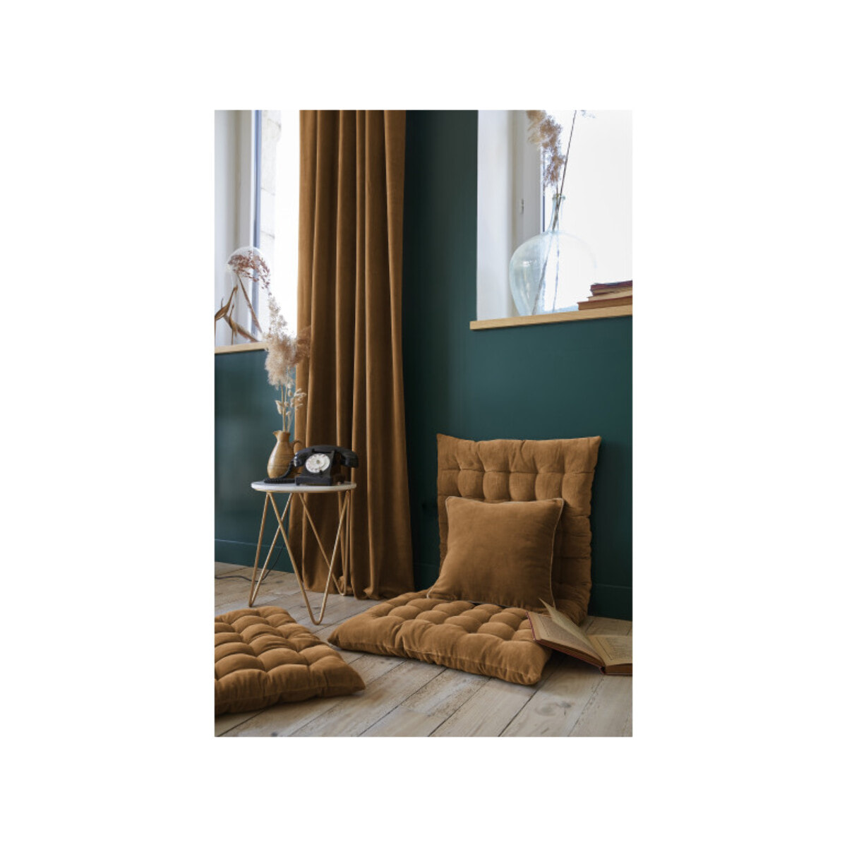 Coussin 45 x 45 cm en velours de coton et passepoil en jute - CESAR