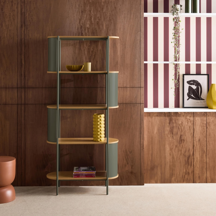 Etagère bibliothèque métal courbé et décor bois 5 niveaux MOLTO