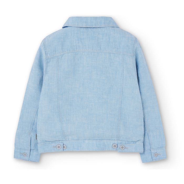 Cazadora niño, lino liso, cuello camisero, mangas largas