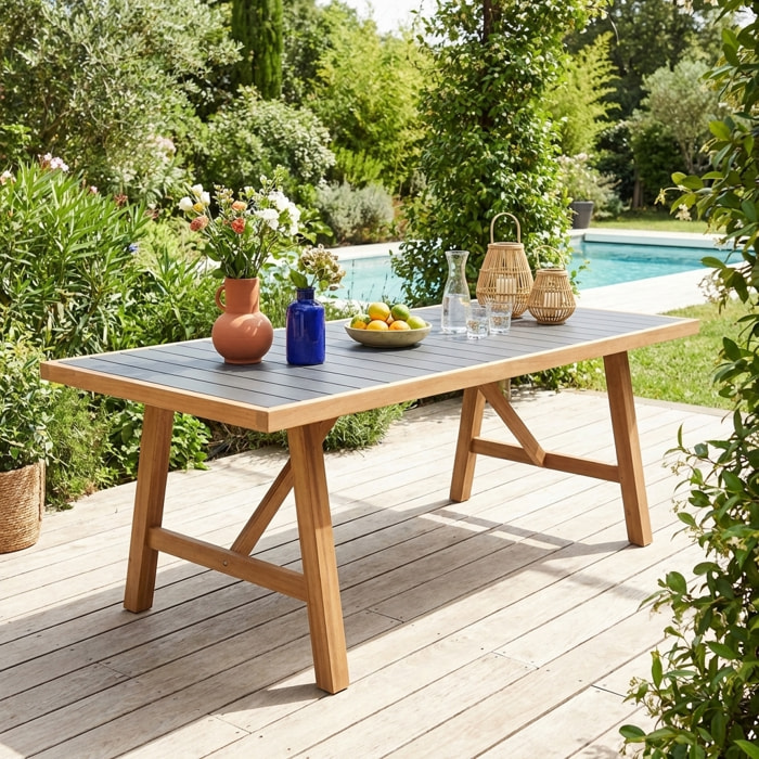 Table de jardin bois d'acacia et aluminium 8 places ELDORA