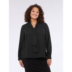 Fiorella Rubino - Blusa de georgette con micropuntos de luz y lazo - Negro