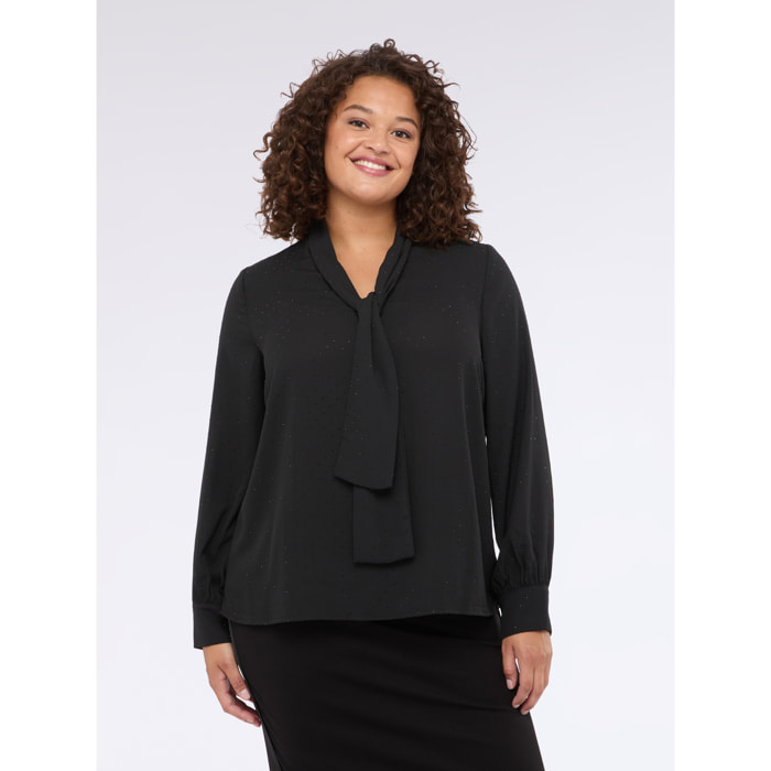 Fiorella Rubino - Blusa de georgette con micropuntos de luz y lazo - Negro