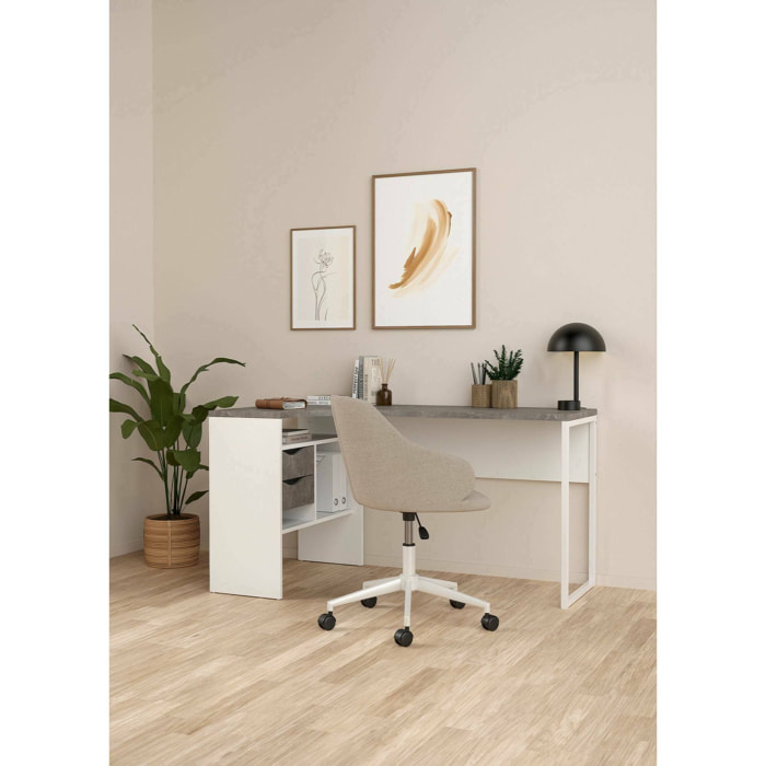 Scrivania Moire, Scrittoio multiuso, Tavolo per ufficio porta PC, Piano di lavoro, 145x81 h77 cm, Bianco e Grigio