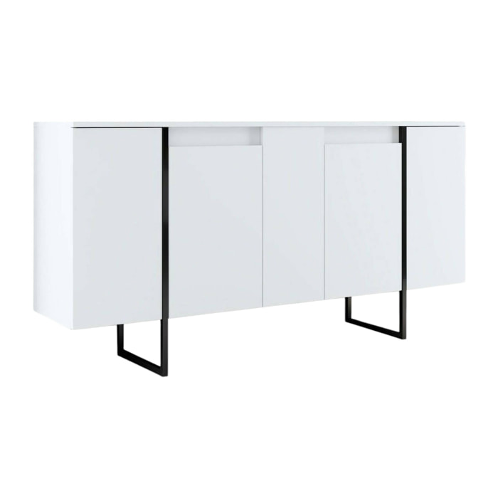 Credenza Dgarzitt, Buffet da soggiorno, Madia da salotto, Dispensa da cucina, 160x35h80 cm, Bianco e Nero