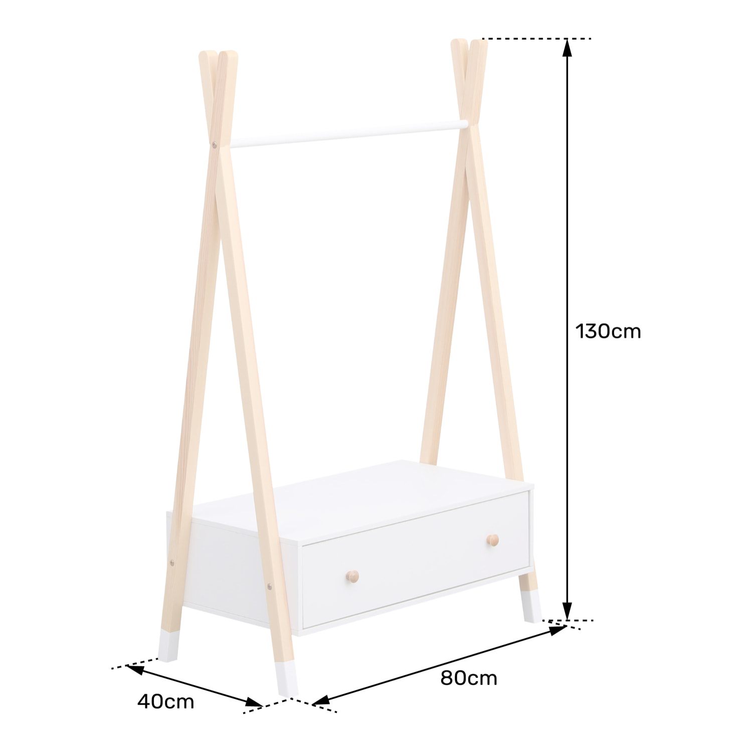 Penderie pour enfant bois et blanche avec tiroir LOU