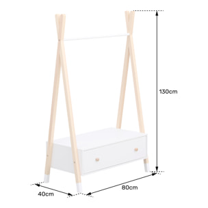 Penderie pour enfant bois et blanche avec tiroir LOU