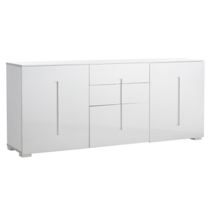 Buffet design blanc laqué brillant 2 portes 3 tiroirs L180 cm TED