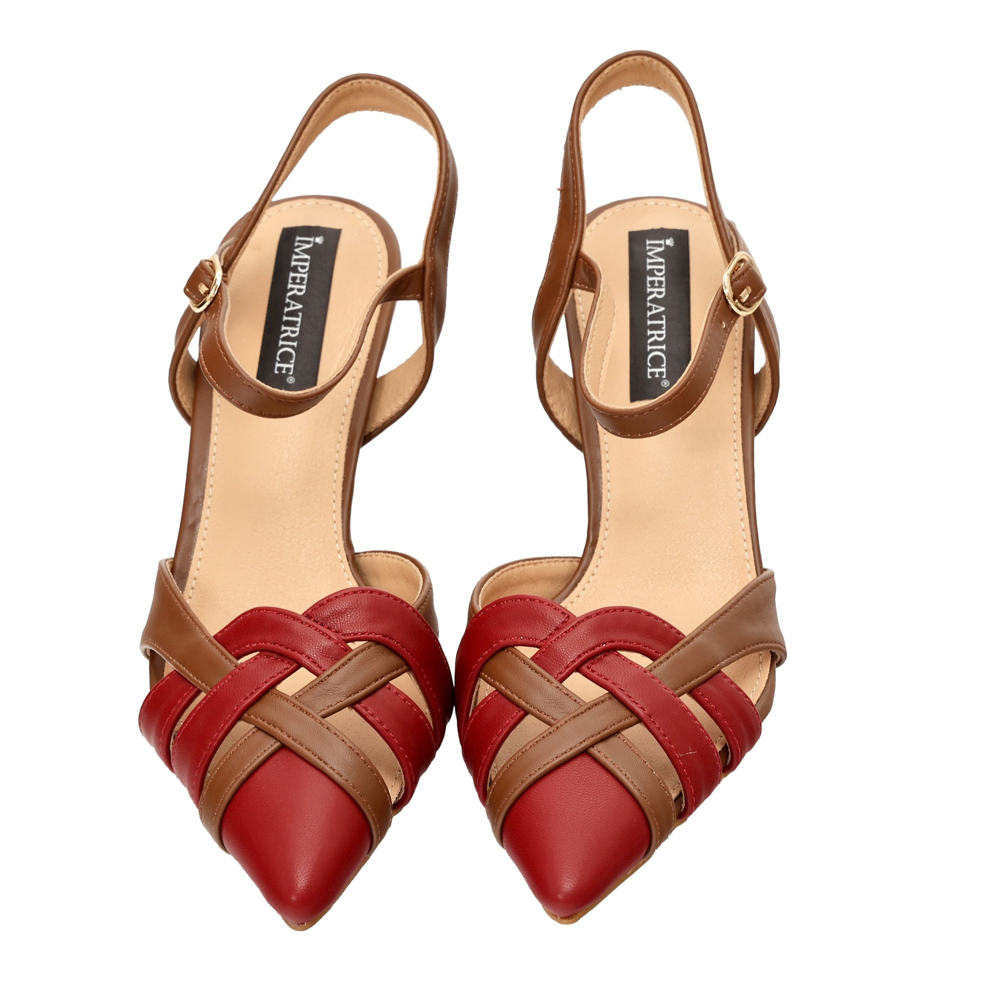 Sandali in simil pelle bicolore con incrocio sulla punta