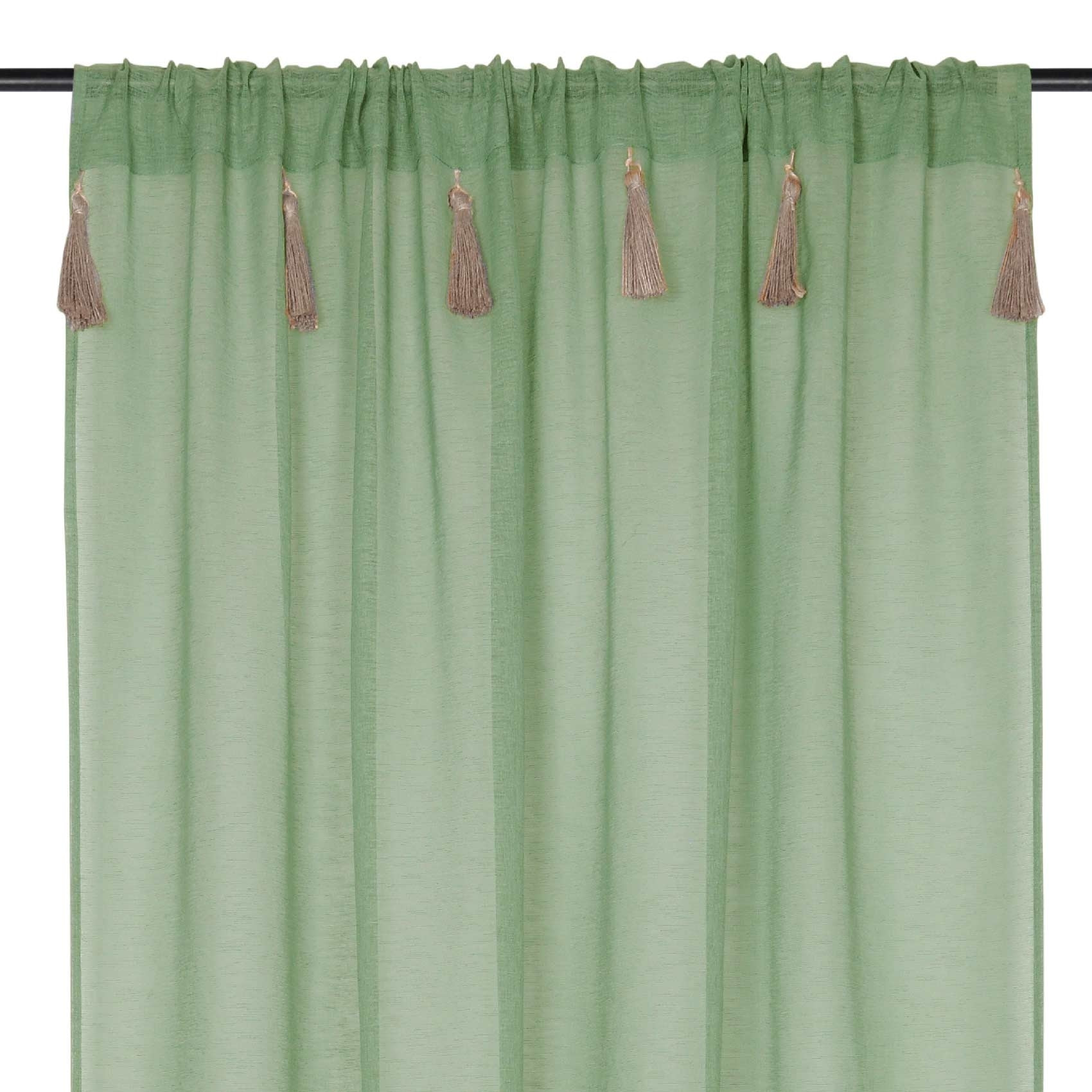 Voilage bohème à pompons en jute - Vert clair