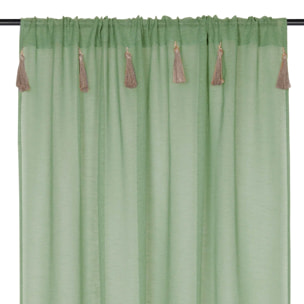 Voilage bohème à pompons en jute - Vert clair