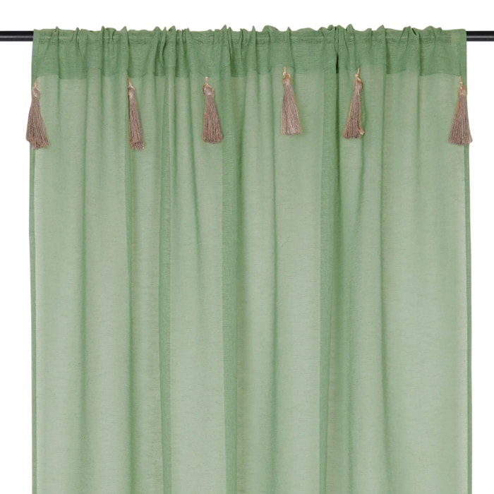 Voilage bohème à pompons en jute - Vert clair