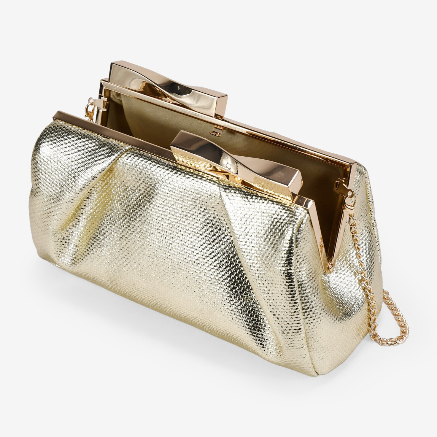 Bolso de fiesta dorado con boquilla