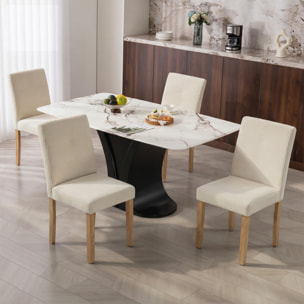 Pack de 4 Sillas de Comedor, Sillas de Cocinas Modernas, Respaldo Alto, Tapizadas en Pana, Asiento Acolchado, Patas de Madera, para Salón, Beige
