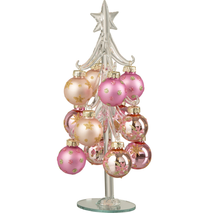 J-Line décoration sapin de Noël + Boules - verre - rose/transparent - small