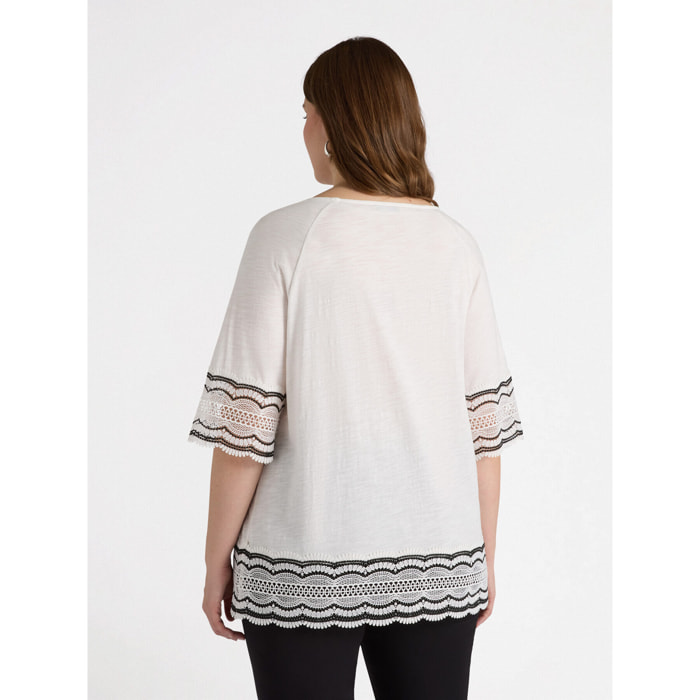 Fiorella Rubino - Camiseta con bordes de crochet - Blanco