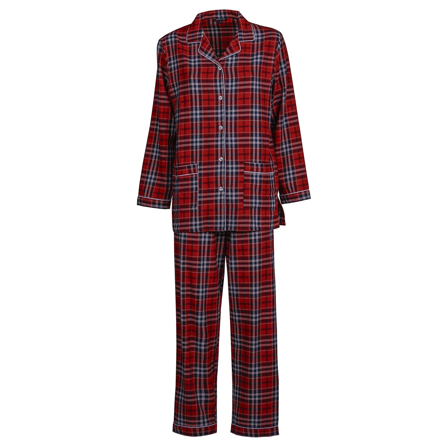 PIGIAMA DONNA donna flanella invernale quadro rosso blu e bianco
