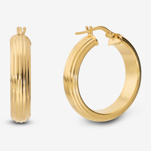 Orecchini a Cerchio Rigati placcati Oro Giallo 18Kt Diametro 2.5cm