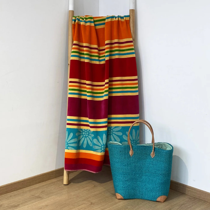 Serviette de plage éponge velours Jacquard ciselée - Bloma - 90x170cm - 340g/m²