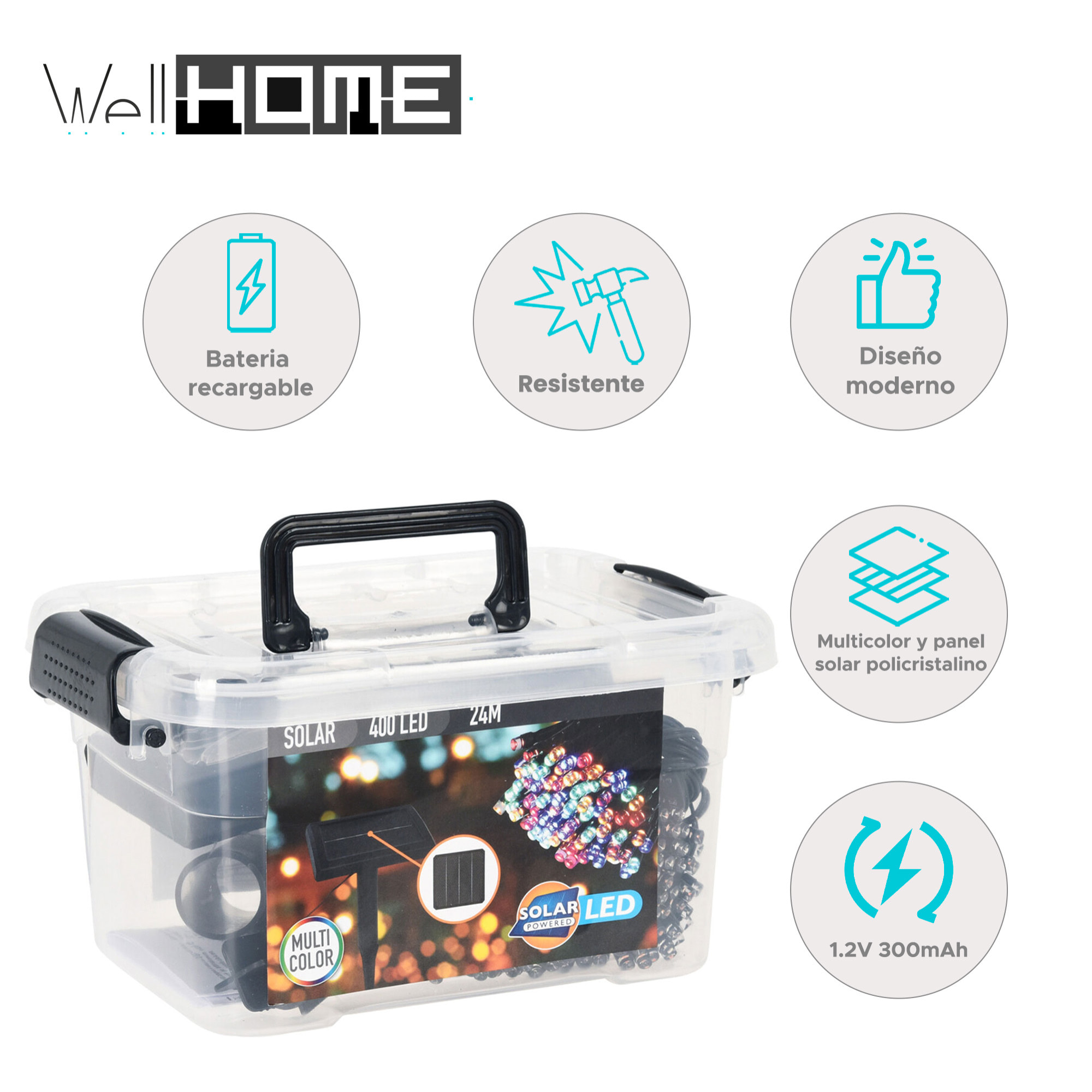 Guirnalda de luz led solar multicolor con 400 leds y panel solar policristalino